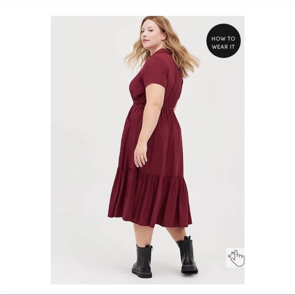 Burgundy tiered dress, Torrid size 2 (18), worn once, good condition